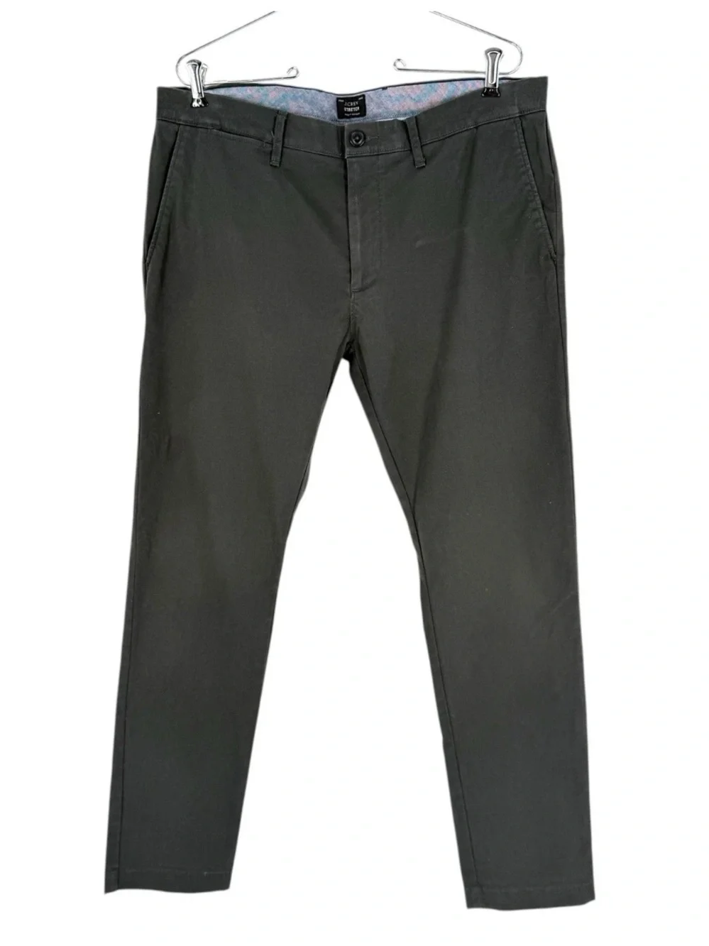 J Crew Chino Pants Mens Size 34x32 Olive Gray Stretch Cotton 484 Slim Fit